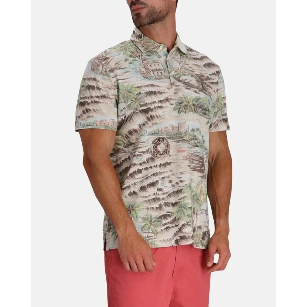 $168 Polo Ralph Lauren Men's Classic-Fit Beach-Print Mesh Polo Shirt, Brown, L